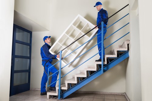 Storage aisle with clear walkways and safety signage