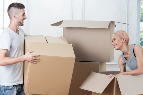 Organised storage space showing stacked items and safe access
