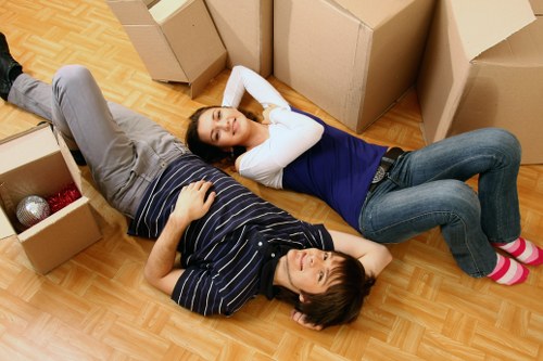 Packed boxes and furniture prepared for temporary storage